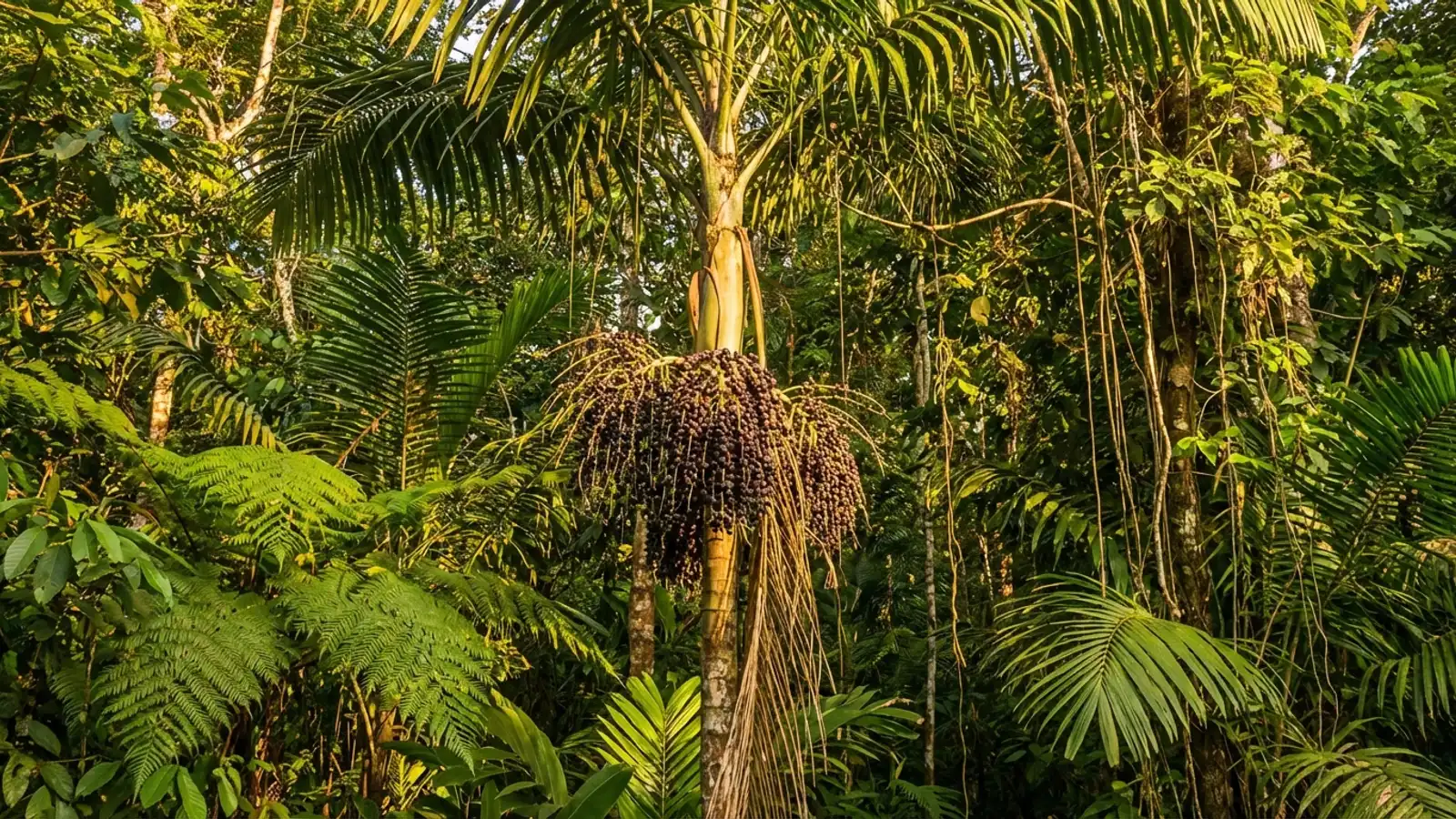 Acai bessen groeiend aan een palm in het Amazonegebied